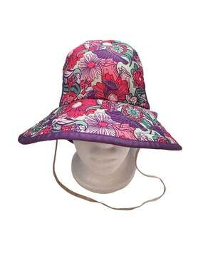 SUNDAY AFTERNOONS Play Sun Hat Pink Purple Floral Medium Kids 2-5Y Chin Strap